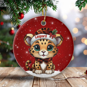 Fun Leopard Red Sparkle Animal Print Lover 🐆🐈🐾 Ceramic Tree Decoration