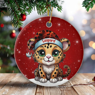 Fun Leopard Red Sparkle Animal Print Lover 🐆🐈🐾 Ceramic Tree Decoration