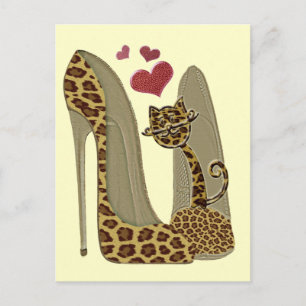 Fun Leopard Stiletto and Cat Postcard