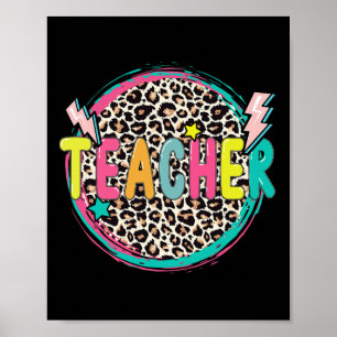 Fun Leopard Teacher  Happy First Day of School Tea Poster