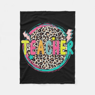 Fun Leopard Teacher Happy First Day Of School Teac Fleece Blanket