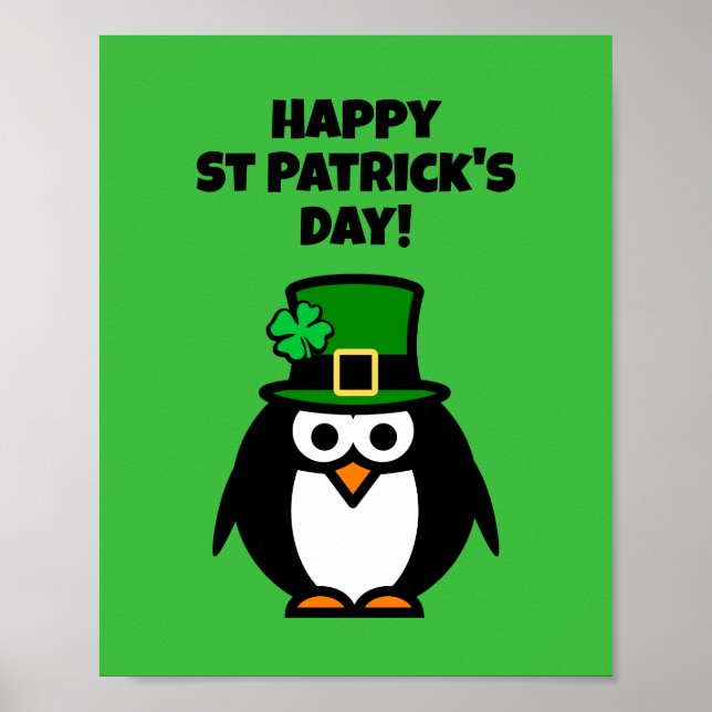 Fun leprechaun penguin cartoon St Patrick's Day Poster (Front)