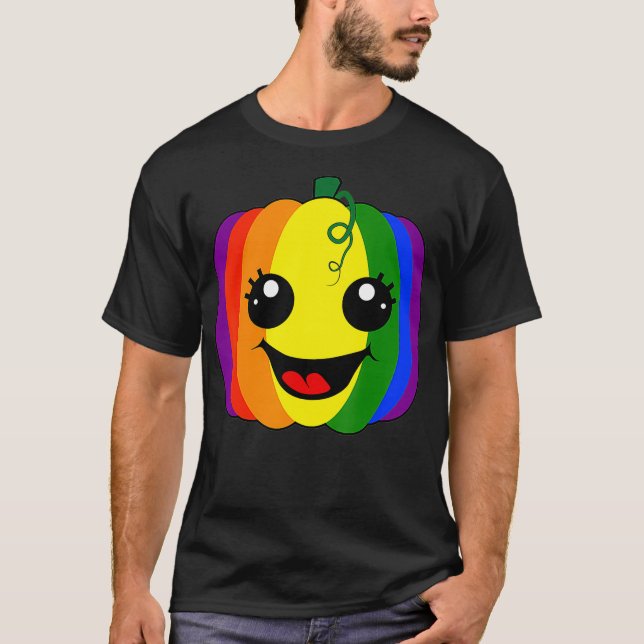 Fun Lesbian Gay Design Rainbow Pumpkin Pride LGBT  T-Shirt (Front)