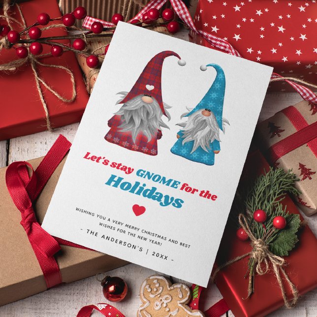 Fun 'Let's Stay Gnome for the Holidays' Christmas Holiday Card (Creator Uploaded)