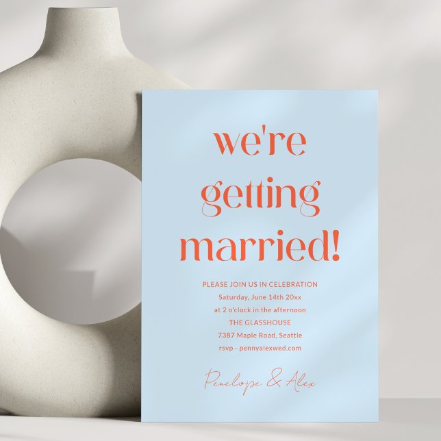 Fun Light Blue Persimmon Orange Bold Wedding Invitation (Creator Uploaded)