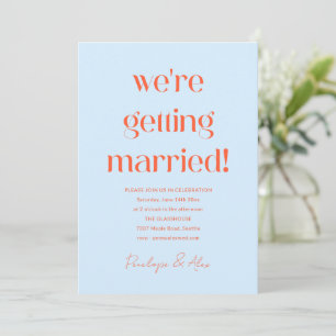 Fun Light Blue Persimmon Orange Bold Wedding Invitation