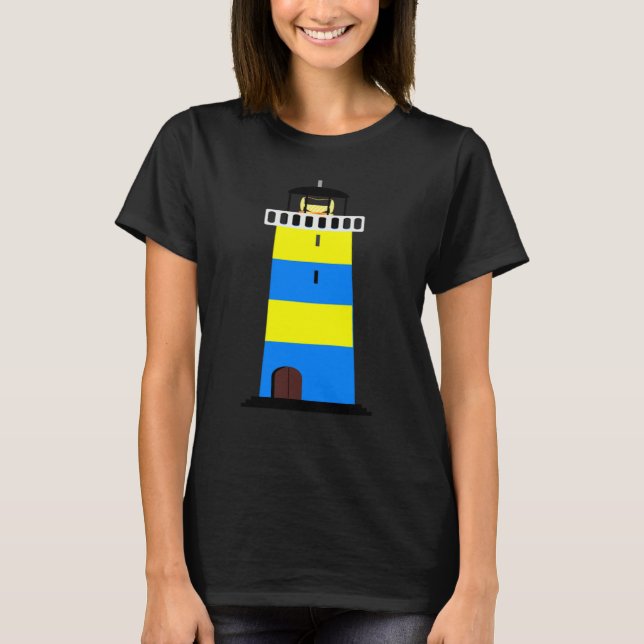 FUN LIGHTHOUSE BLUE AND YELLOW LIGHT HOUSE SAFETY  T-Shirt (Front)
