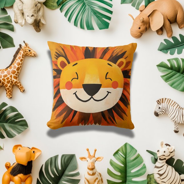 Fun Lion Face Kids Safari Theme Nursery Decorative Cushion (Creator Uploaded)