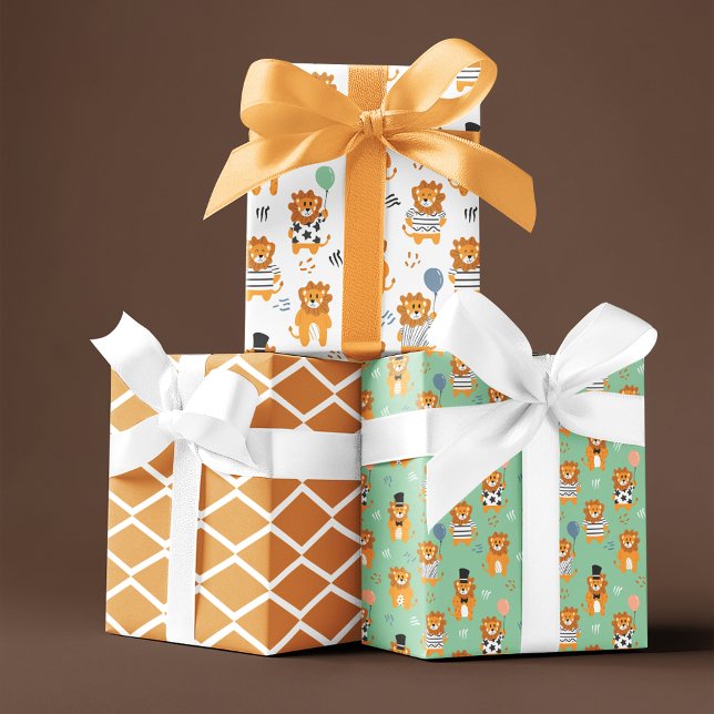 Fun Lion Seamless Pattern Trio Wrapping Paper Sheet (Creator Uploaded)