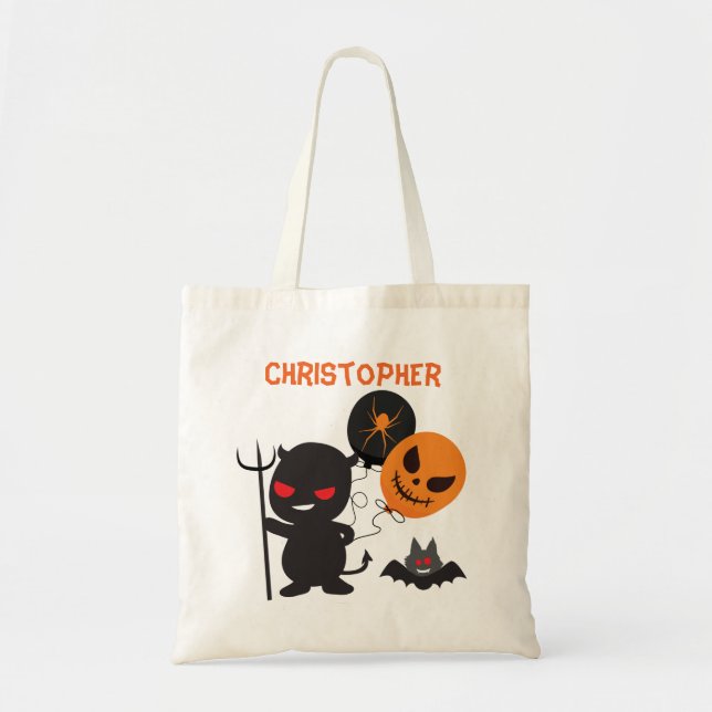 Fun Little Devil and Balloons Halloween Candy Tote Bag (Front)