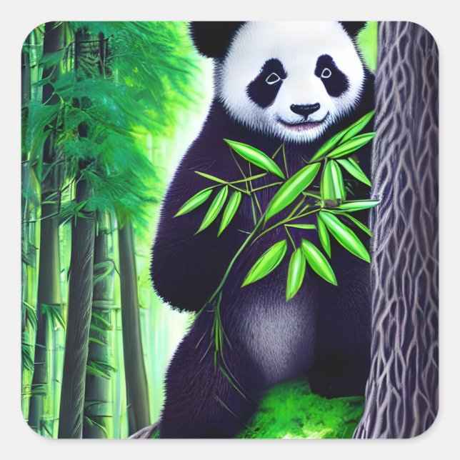 Fun Little Panda Bear Square Sticker (Front)
