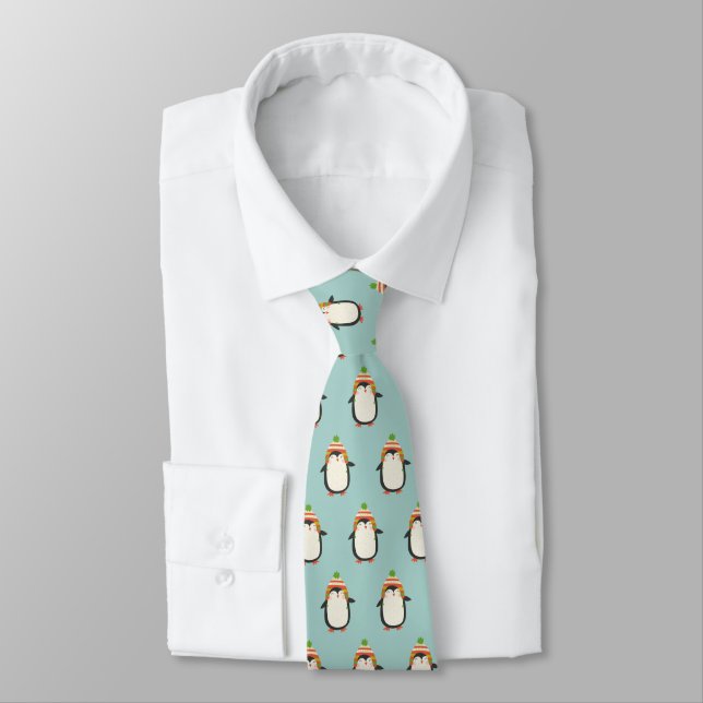 Fun Little Penguin Pattern - Christmas Tie (Tied)