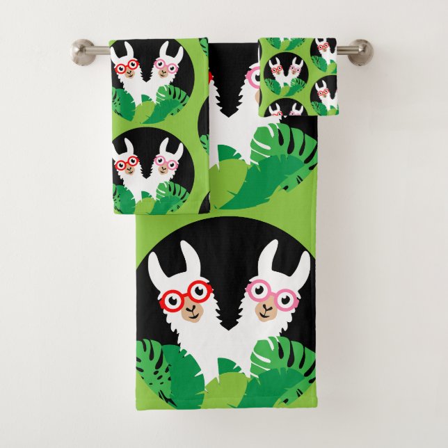 Fun Llama Alpaca Accessories Bath Towel Set (Insitu)