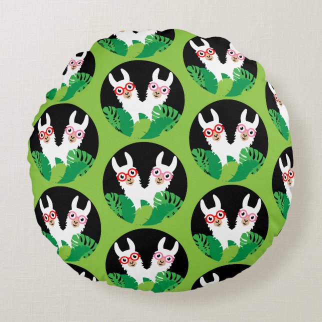 Fun Llama Alpaca Accessories Round Cushion (Front)