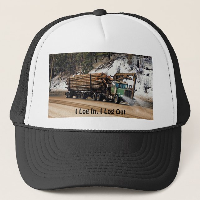 Fun Log In - Log Out Logging Trucker Art Design Trucker Hat (Front)
