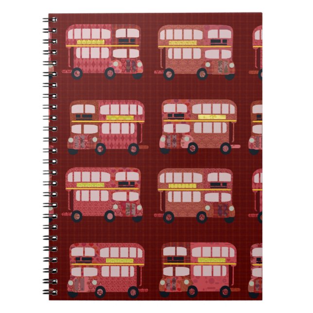 Fun London Double Decker Bus Cartoon Pattern Notebook (Front)