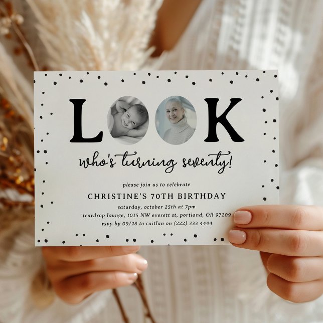 Fun Look's Who's 70' 2 x photo 70th Birthday Invitation (Creator Uploaded)