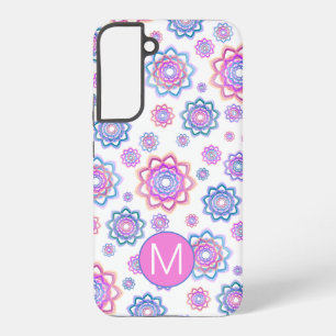 Fun Lotus Flower Monogram Pink Blue Green  Samsung Galaxy Case