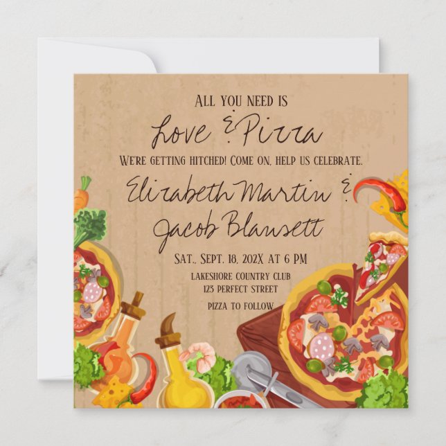 Fun Love and Pizza Wedding Invitation (Front)