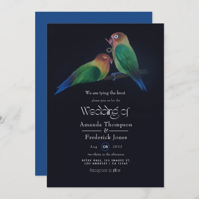Fun Love Birds Wedding Invitation (Front/Back)