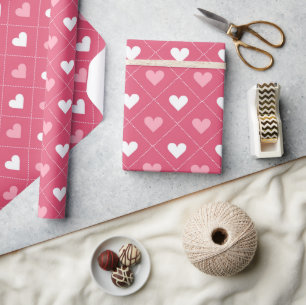 Fun Love Pink Heart Diagonal Pattern  Wrapping Paper