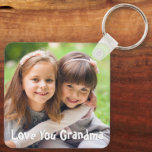 Fun Love You Grandma Photo Custom Text Colour Key Ring<br><div class="desc">Give a special or new grandmother a photo keepsake keychain of her grandchild or grandkids featuring your custom text (shown with LOVE YOU GRANDMA) in your choice of font styles and colours (shown in a fun, youthful type font in white). ASSISTANCE: For help with design modification or personalisation, colour change,...</div>