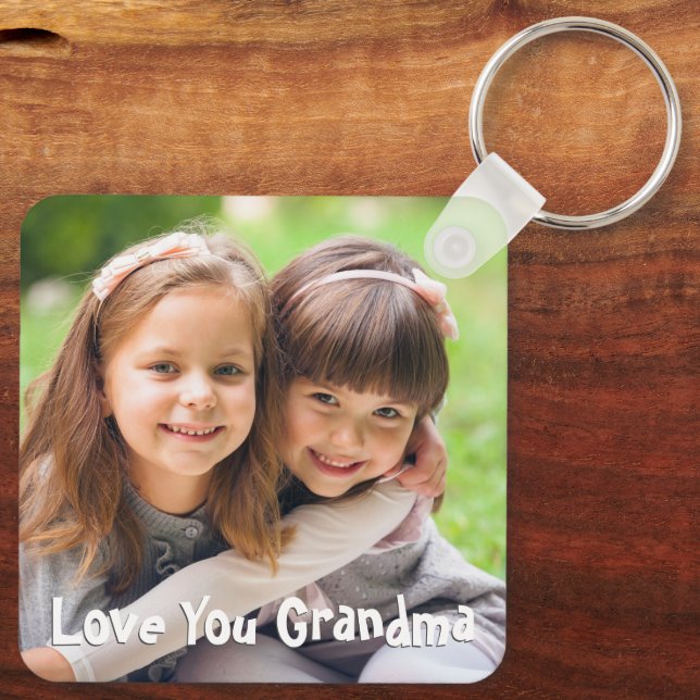 Fun Love You Grandma Photo Custom Text Colour Key Ring (Back)