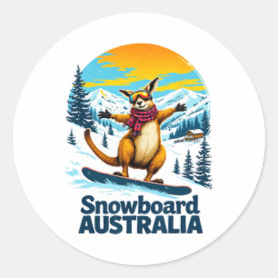 Fun Loving Kangaroo Snowboarding In Australia Classic Round Sticker