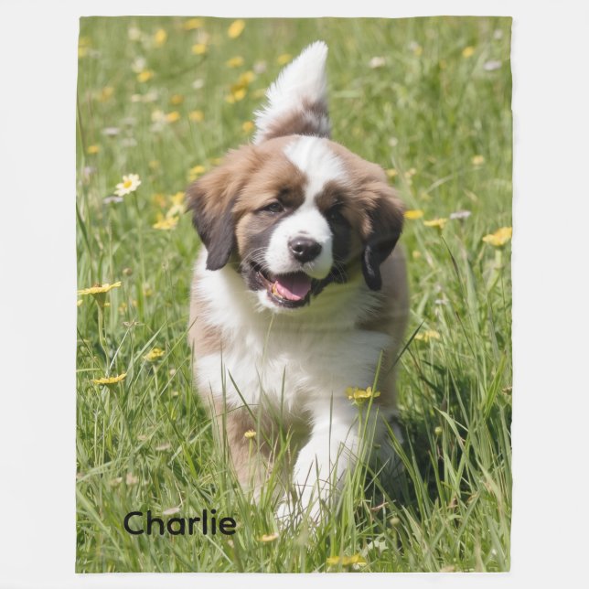 Fun-loving St. Bernard Personalised Fleece Blanket (Front)