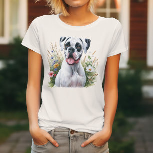 Fun Loving White Boxer Dog Amidst the Flowers T-Shirt