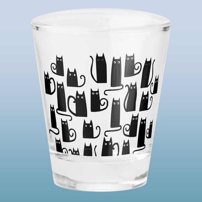 Fun Lucky Black Cat Shot Glass (Fun lucky black cat shot glass for animal lovers)