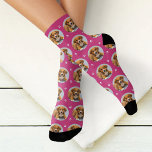 Fun Magenta Custom Dog Photo Paw Print Socks<br><div class="desc">Vibrant and bold, these custom socks feature a single dog photo in a round frame on a striking magenta background with white paw prints. Upload your favourite pup photo for a personalised gift that pops. A great birthday surprise, stocking stuffer, or treat for the dog mum who loves bright colour....</div>