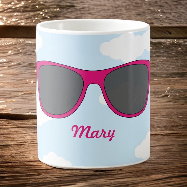 Fun Magenta Sunglasses Against Blue Sky Coffee Mug (Creator Uploaded)