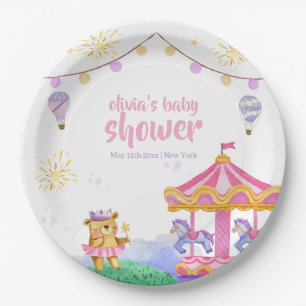 Fun Magical Hot Air Balloon Carousel Baby Shower Paper Plate
