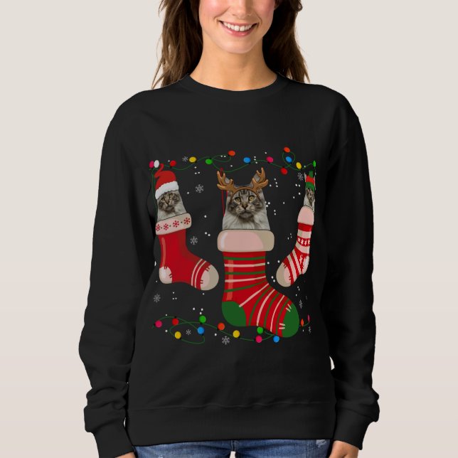 Fun Maine Coon Stocking Christmas Light Socks Xmas Sweatshirt (Front)