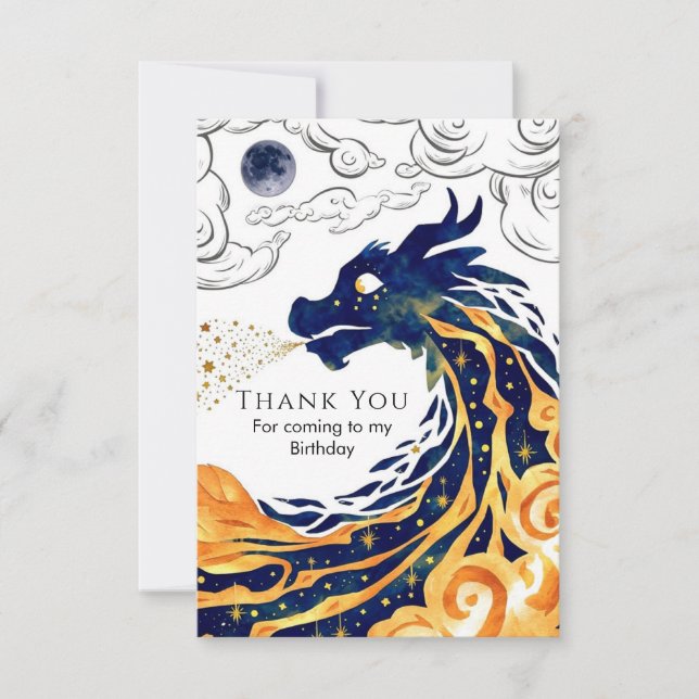 Fun Majestic Dragon Birthday Thank You Card (Front)