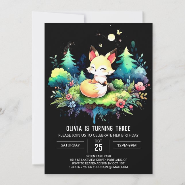  Fun Majestic Fox Birthday digital Invitation (Front)