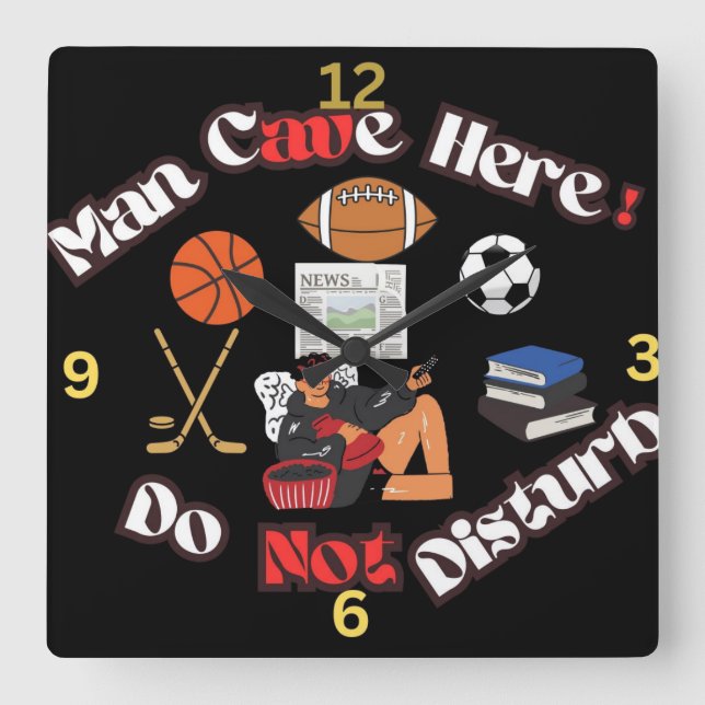 Fun Man Cave Here Square Wall Clock (Front)