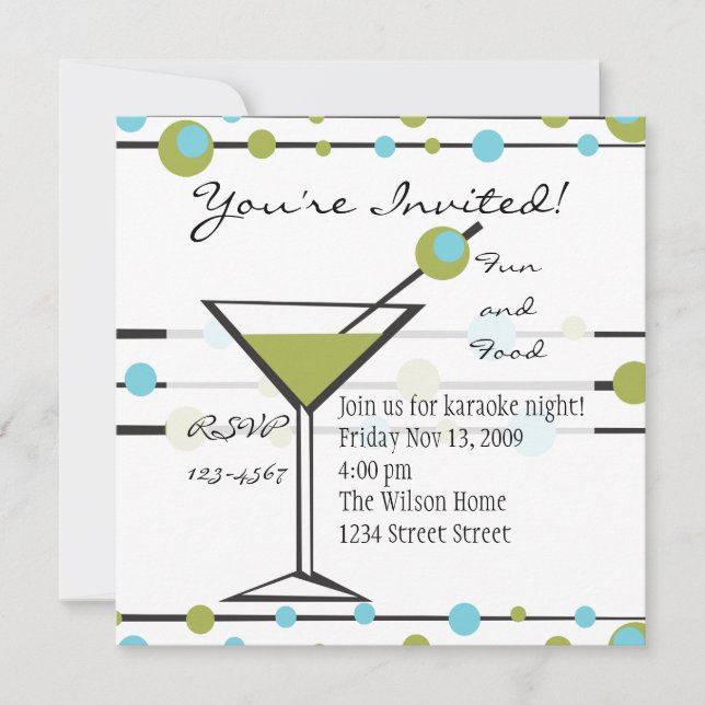 Fun Martini Lines Invitation (Front)