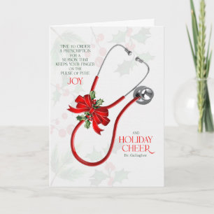 Fun Medical Puns with Stethoscope Joy Custom Name Holiday Card