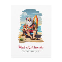 Fun Mele Kalikimaka Santa Surfboard Christmas Card
