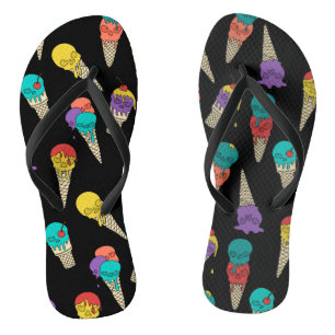 Fun Melty Summer Goth Skull Ice Cream jewel black Jandals