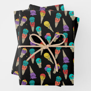 Fun Melty Summer Goth Skull Ice Cream jewel black Wrapping Paper Sheet