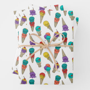 Fun Melty Summer Goth Skull Ice Cream jewel white Wrapping Paper Sheet