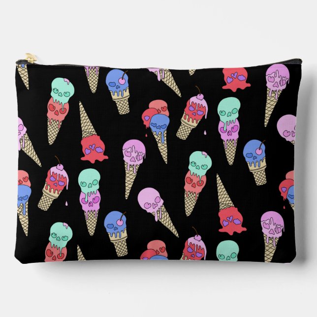 Fun Melty Summer Goth Skull Ice Cream pastel black Accessory Pouch (Front)