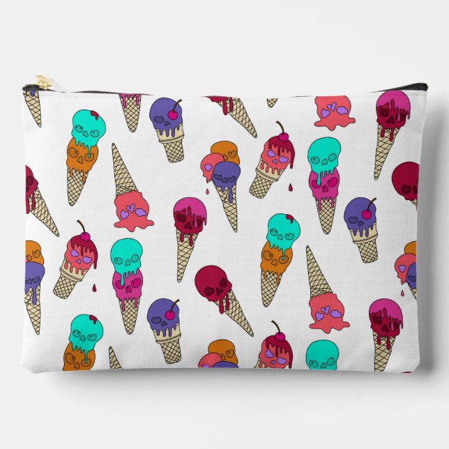 Fun Melty Summer Goth Skull Ice Cream weird white Accessory Pouch (Front)