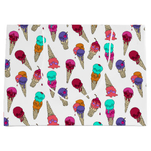 Fun Melty Summer Goth Skull Ice Cream weird white Large Gift Bag