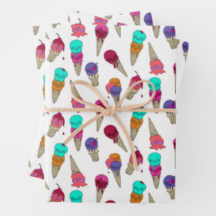 Fun Melty Summer Goth Skull Ice Cream weird white Wrapping Paper Sheet