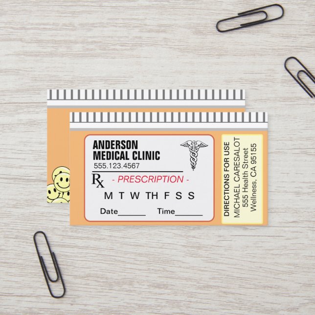 Fun Memorable Prescription Medical Appointment Business Card (Front/Back In Situ)