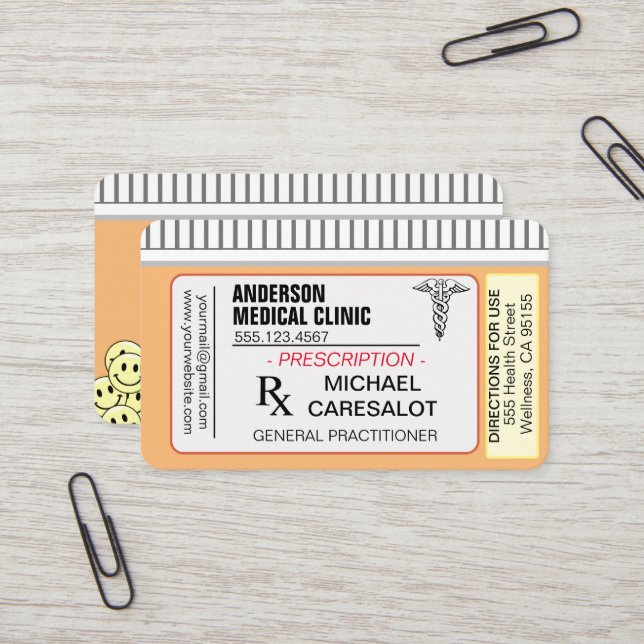 Fun Memorable Prescription Medical  Business Card (Front/Back In Situ)